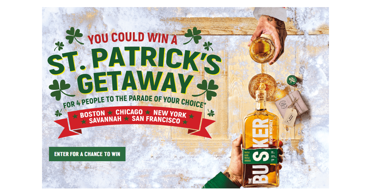 The Busker Irish Whiskey St. Patrick’s Day Getaway Sweepstakes